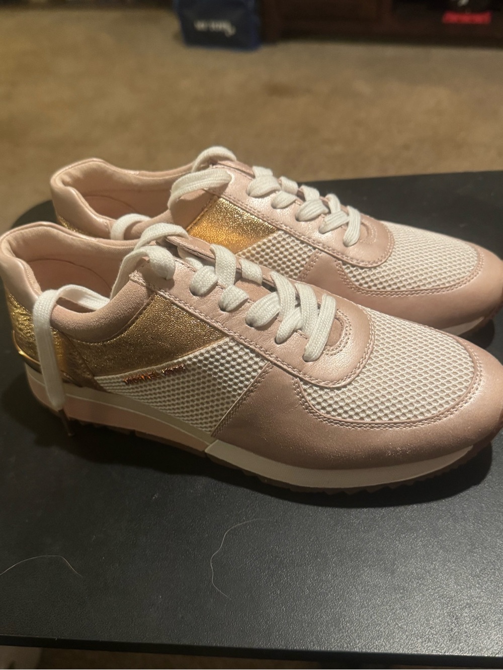 Michael Kors Blush Pink and Gold Mesh Sneakers